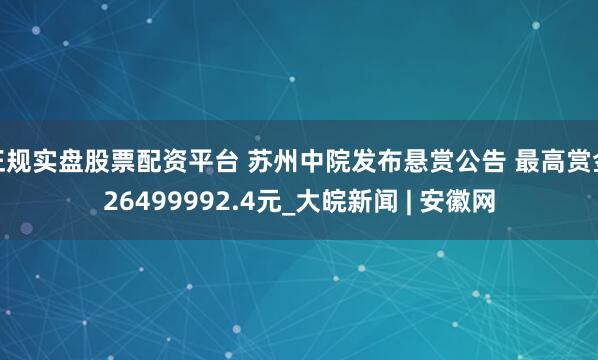 正规实盘股票配资平台 苏州中院发布悬赏公告 最高赏金26499992.4元_大皖新闻 | 安徽网