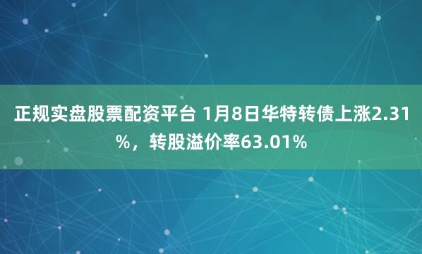 正规实盘股票配资平台 1月8日华特转债上涨2.31%,转股溢价率63.01%